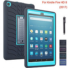 [해외]Newshine Fire HD 8 2017 Case, Newshine Kickstand Heavy Duty Shockproof Full Body Rugged Hybrid Protective Case Cover for All- New Amazon Fire HD 8 Inch Tablet (7th Generation, 2017 Release), LT-Blue