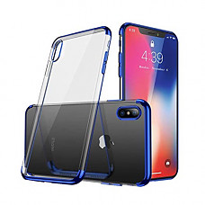 [해외]iPhone X Case,Electroplated Frame Clear Cell Phone Case,Ultra Slim TPU Gel Case for iPhone X(Blue)
