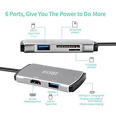 [해외]USB C Hub Adapter,EBXYA USB C Adapter Thunderbult 3 with Type-C Power Delivery 4K HDMI Hub Video HD Output Port, 2 USB 3.0 Ports, Type C Hub SD / TF Card Reader Type C Charger for More USB C Devices