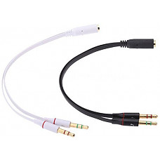[해외]yueton Stereo 3.5mm Female to Dual Male Mic Audio Y Splitter Cable Extension Cord For PC (1 Black + 1 White) 2 Pack