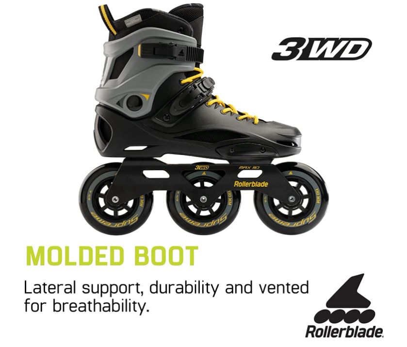 [해외]롤러블레이드 RB 110 3WD 인라인 스케이트 Rollerblade RB 110 Unisex Adult Fitness Inline Skate, Black/Saffron Yellow, Urban Performance Inline Skates