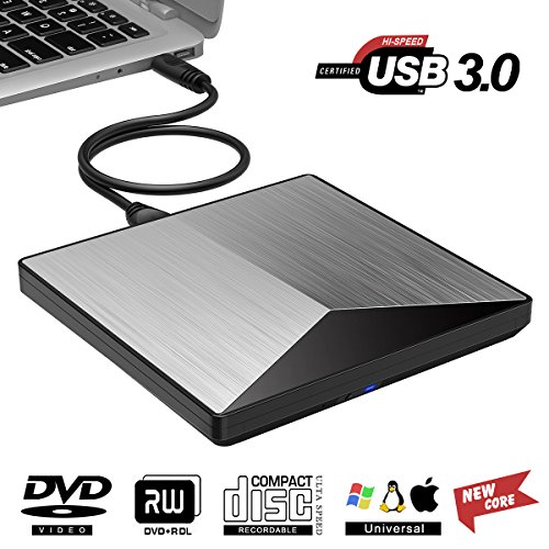 [해외]External DVD Drive, Kilineo USB 3.0 CD Burner Reader, 100% New Core External Optical Drives with High Speed Data Transfer for Laptop Air iMac Desktop PC Support Windows10 /8/7 /XP/Mac OS