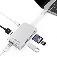 [해외]USB C Hub,Multiport USB Adapter with Charging Pass Through Port,HDMI 4K Output Port, 2 USB 3.0 Ports, SD & MicroSD Card Reader,Portable Type C Hub for MacBook Pro 2016/2017 and More Type-C Devices