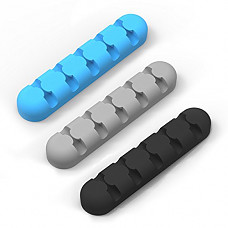 [해외]iDsonix 3 Pack Cable Clips, Cable Organizer, Cord Management 5 Slots Self Adhesive for Your USB Cable, Mouse cord, Power Strip Wire (Black+Gray+Blue)