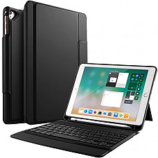 [해외]Bosewek New 아이패드 9.7 2018 Case With Keyboard - Lightweight One-piece Bluetooth Keyboard Case with Pencil Holder for 애플 New 아이패드 9.7 2018/2017/iPad Pro 9.7/iPad Air 2/iPad Air Tablet (Black)