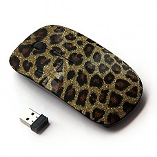 [해외]KawaiiMouse [ Optical 2.4G Wireless Mouse ] Gold Bling Glitter Leopard Pattern Fur