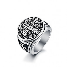 [해외]Mens St Benedict Ring Stainless Steel Christian Roman Mens Catholic Saint Benedict Exorcism Rings Gift Cross Demon Protection Ghost Hunter CSPB for Men Boys Dad Boyfriend Vintage Antique Size 9