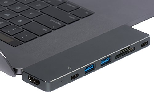 [해외]SharpPort USB C HUB 7in1 - Thunderbolt 3, 4K HDMI, Pass-Through Charging, SD/Micro Card Reader, 1USB C Port, 2 USB 3.0 Ports for 2016/2017 MacBook Pro 13-Inch and 15-Inch (Space Gray)
