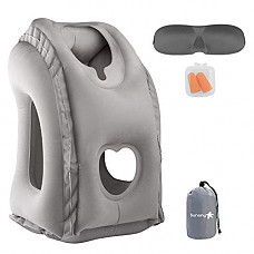 [해외]Sunany Inflatable Neck Pillow Used for Airplanes/Cars/Buses/Trains/Office Napping with Free Eye Mask/Earplugs (Gray), Small