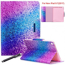 [해외]New 아이패드 9.7 2017 Release Case, Newshine Perfect Fit Smart PU Leather Credit Card Slots Wallet Cover with Auto Sleep/Wake for New 애플 아이패드 9.7-inch 2017 Release - Purple Blue