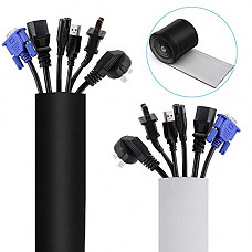 [해외]Vivefox Cable Sleeve Organizer Neoprene Cable Sleeves Wrap Flexible Cord Covers Wire Hider Black & White, DIY by Yourself for TV Computer Home Office – 118 inchs with Velcro
