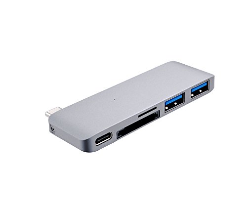 [해외]Obuolys Aluminum Type-C USB 3.0 3-in-1 Combo Hub with USB-C Pass-Through charging Must-have for MacBook 12-Inch + free extension cable (Gray)