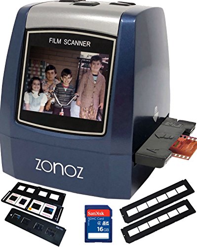 [해외]zonoz 22MP All-In-1 Film & Slide Scanner w/Speed-Load Adapters for 35mm Negative & Slides, 126, 110, Super 8 Films, Worldwide 110/24AC Adapter 16GB SD Card & Extra Trays (FS-THREE BUNDLE)