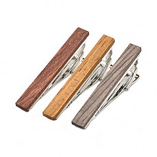 [해외]MERIT OCEAN Smart Mens Wood Tie Clip 3 pcs Natural Tie Bar 2.1 Inch in Gift Box