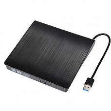 [해외]GEEKLIN External CD Drive USB 3.0 Portable CD DVD Player Ultra Slim CD DVD Drive Burner Reader Writer with Embedded Cable Excellent External DVD Drive for Mac Laptop Notebook and Desktop (black)