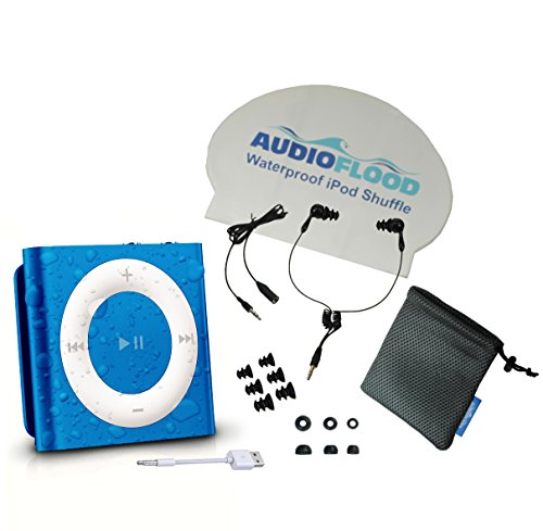[해외]방수 애플 iPod Shuffle by AudioFlood with True Short Cord Headphones - Highest Rated 방수 MP3 Player on Amazon (Blue)