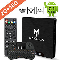 [해외]Android 7.1 TV Box Newest - Maxesla MAX-S II Smart TV Box with 2GB RAM + 16GB ROM, Amlogic S905W Chipset, 4K UHD Playing, H.265 Video Decoder, 2.4GHz with Remote Control + Mini Wireless Keyboard