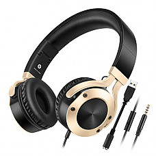 [해외]JENTXON On Ear Headphones, Stereo Lightweight Adjustable Wired Headset with Mic, Noise Isolating Earphones, Hi-Fi Deep Bass for iPhone iPod 아이패드 Macbook MP3 Cellphones (Wired Headsets-Black Gold)