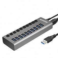 [해외]10-Port USB 3.0 Data Hub with 36W 12v 3a Power Adapter for Macbook, Mac Pro/mini, iMac, XPS, Surface Pro, Notebook PCs and More (grey)