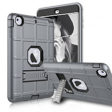 [해외]아이패드 Mini Case, 아이패드 Mini 2 Case, 아이패드 Mini 3 Case, Zenic Three Layer Heavy Duty Shockproof Full-body Protective Hybrid Case Cover with Kickstand for 애플 아이패드 mini Retina (Black/Grey)