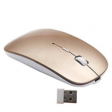 [해외]2.4G Rechargeable mobile portable wireless optical mouse with USB receiver, mute type mice,3 adjustable DPI levels, for notebook, PC, laptop, computer, macbook by Smart-US (Gold)