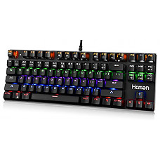 [해외]LED Backlit Mechanical Gaming Keyboard,Hcman USB Wired Computer Gaming Keyboard Blue Switches with Cool 6 Colors Light for PC or Mac,87 Keys (Black)