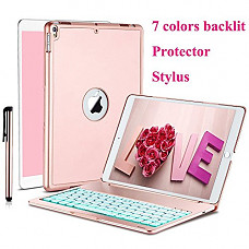[해외]아이패드 Pro 10.5 Case with Keyboard,Daphnee Bluetooth Keyboard Case with 7 Colors Backlit,Auto Wake/Sleep,Silent Typing,Aluminum Shell Protective Cover,for Pro 10.5(Rose Gold)
