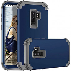 [해외]갤럭시 S9 Plus Case,Mangix Hybrid Heavy Duty Shockproof Military Armor Protective Case Dual Layer Impact Protection Case with Extra Conner Cushion Bumpers for 삼성 갤럭시 S9 Plus (Navy)