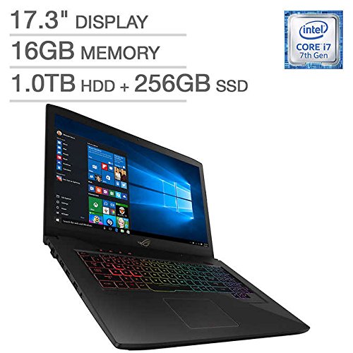 [해외]ASUS ROG Strix GL703VM-IH74 17.3" Gaming Laptop, Intel Core i7-7700HQ 2.8 GHz, 16GB DDR4 RAM, 256GB SSD + 1TB HDD, 6GB NVIDA GTX 1060, 4-Zone RGB Keyboard Win 10 Home