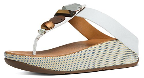 [해외]핏플랍 Womens Jeweley Toe Post Beaded Slide Sandal Shoes, Urban White, US 7