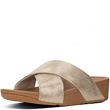 [해외]핏플랍 Womens Lulu Cross Slide Shimmer Print Sandal Gold Shimmer Print (7)