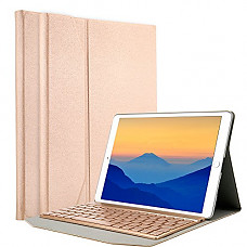 [해외]아이패드 Pro 10.5 Case with Keyboard, iEGrow F15S Lightweight Stand Portfolio Cover with 7 Colors Backlit Detachable Bluetooth Keyboard for 애플 아이패드 Pro 10.5-inch 2017 Released Model A1701/A1709(Gold)