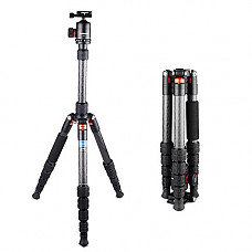 [해외]Travel Tripod, Buddiesman Compact Folding Carbon Fiber Tripod 360° Panorama Ball Head DSLR Cameras (Twist Lock, Black, DT2551T)