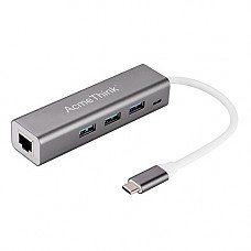 [해외]USB-C To Ethernet, AcmeThink Type-C Network Adapter With 3-Port USB 3.0 Aluminum Portable Data Hub, With Ethernet Port and a Micro Port, for All MacBook, ChromeBook,XPS and More