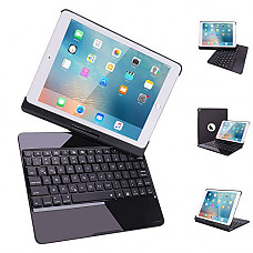 [해외]ONHI Wireless Keyboard for 아이패드 9.7 360 Rotate Stand Smart Keyboard Cover 7 Color Backlit Keyboard Case Folio with Auto Wake/Sleep for 아이패드 Air 1/2, 아이패드 Pro 9.7 and 2017 New 아이패드 9.7 (Black)