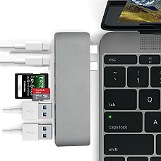 [해외]Homate Aluminum USB-C Hub Adapter with 40Gbs Thunderbolt 3, Pass-Through Charging, SD/Micro Card Reader Slot and 2 USB 3.0 Ports for Macbook Pro 13” and 15”–(Space Gray)