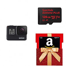[해외]고프로 HERO7 Black - 방수 Digital Action 카메라 and SanDisk Extreme PLUS 128GB microSDXC UHS-I Card with Amazon.com Gift Card in a Gift Box