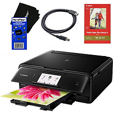 [해외]캐논 Pixma TS8020 Wireless All-In-One Printer with Scanner, Copier & 4.3" Touch Screen (Black) + Set of Ink Tanks + Photo Paper Sample + USB Printer Cable + HeroFiber Ultra Gentle Cleaning Cloth