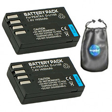 [해외]ValuePack (2 Count): Digital Replacement 카메라 and Camcorder 배터리 for Pentax D-LI109, K-R, K-2 - Includes 랜즈 Pouch