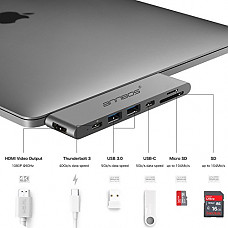 [해외]USB-C Hub ANNBOS 7-in-1 Type C Hub with HDMI Port, USBC Charging Port, 2 USB 3.0 and 1 USB 2.0 Ports, SD/TF Card Reader, for MacBook Pro and More Type-C Devices (Grey)