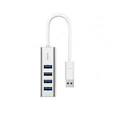 [해외]Huluwa USB Hub, Super Speed 4-Port USB 3.0 Hub/Cable, USB 3.0 Hub With Micro USB Charging Port 4 USB Ports Deconcentrator for Laptop Desktop PC, Aluminium case, Cord Length 11.8"