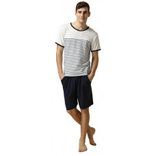 [해외]QianXiu Summer Short Sleeve Classic Stripes Pajama Set For Men,White,X-Large