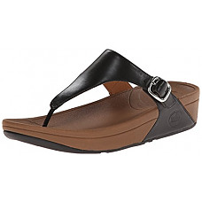 [해외]핏플랍 Womens The Skinny Leather Flip Flop, Black, 6 M US