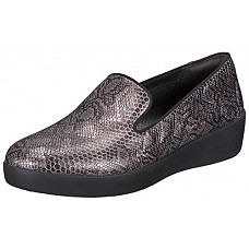 [해외]핏플랍 Womens Audrey Python Print Smoking Slippers Black 6.5 M US