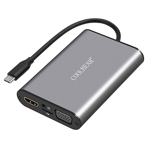 [해외]COOLBEAR USB C Adapter,8 In 1 Multiport USB C HUB to HDMI/VGA/Ethernet/TF Card Reader/PD/2 USB 3.0 Port [Pass-Through Charging] for Macbook Pro, Chromebook 2016, Phone, Other USB C Laptop