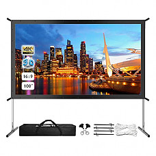 [해외]프로젝터 Screen with Stand, 100" 4K HD Outdoor/Indoor Portable 프로젝터 Screen 16:9 Foldable Movie Projection Screen with Carry Bag for Home Theater Camping Gaming Backyard Movie