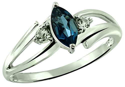 [해외]RB Gems Sterling Silver 925 Ring GENUINE GEMS (LONDON BLUE TOPAZ, GARNET) 0.75 Ct Rhodium-Plated Finish (5, london-blue-topaz)