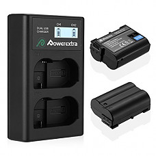 [해외]EN-EL15 Powerextra 2 Pack Replacement batteries and Dual USB 배터리 Charger with LCD Display for 니콘 D7100, D750, D7000, D7200, D7500, D810, D610, D800, D850, D600, D500, D800e, D810a, 1v1 Cameras