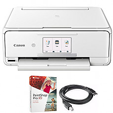 [해외]캐논 PIXMA TS8120 Wireless Inkjet All-in-One Printer with Scanner & Copier White (2230C022) Corel Paint Shop Pro X9 Digital Download & High Speed 6-foot USB Printer Cable