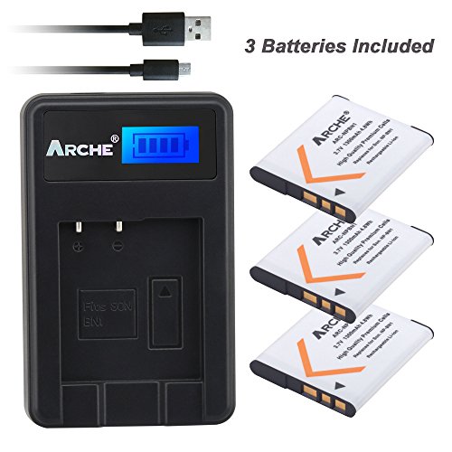 [해외]ARCHE NP-BN1 NPBN1 BC-CSN <3 Pack> 배터리 and LCD Single Charger for [Sony Cyber-shot DSC-WX100 DSC-WX150 DSC-WX200 DSC-WX220 DSC-WX30 DSC-WX5 DSC-WX50 DSC-WX60 DSC-WX7 DSC-WX70 DSC-WX80 DSC-WX9]